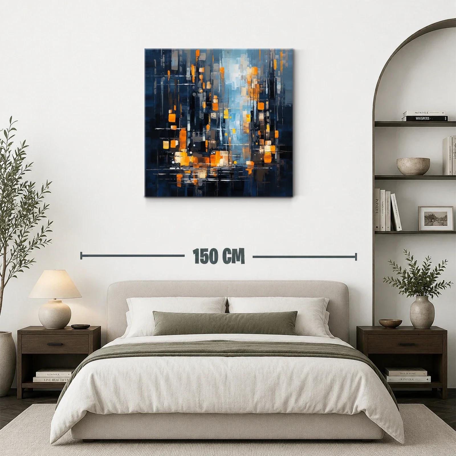 Cuadro abstracto urbano con luces cálidas y tonos fríos — miniatura 3