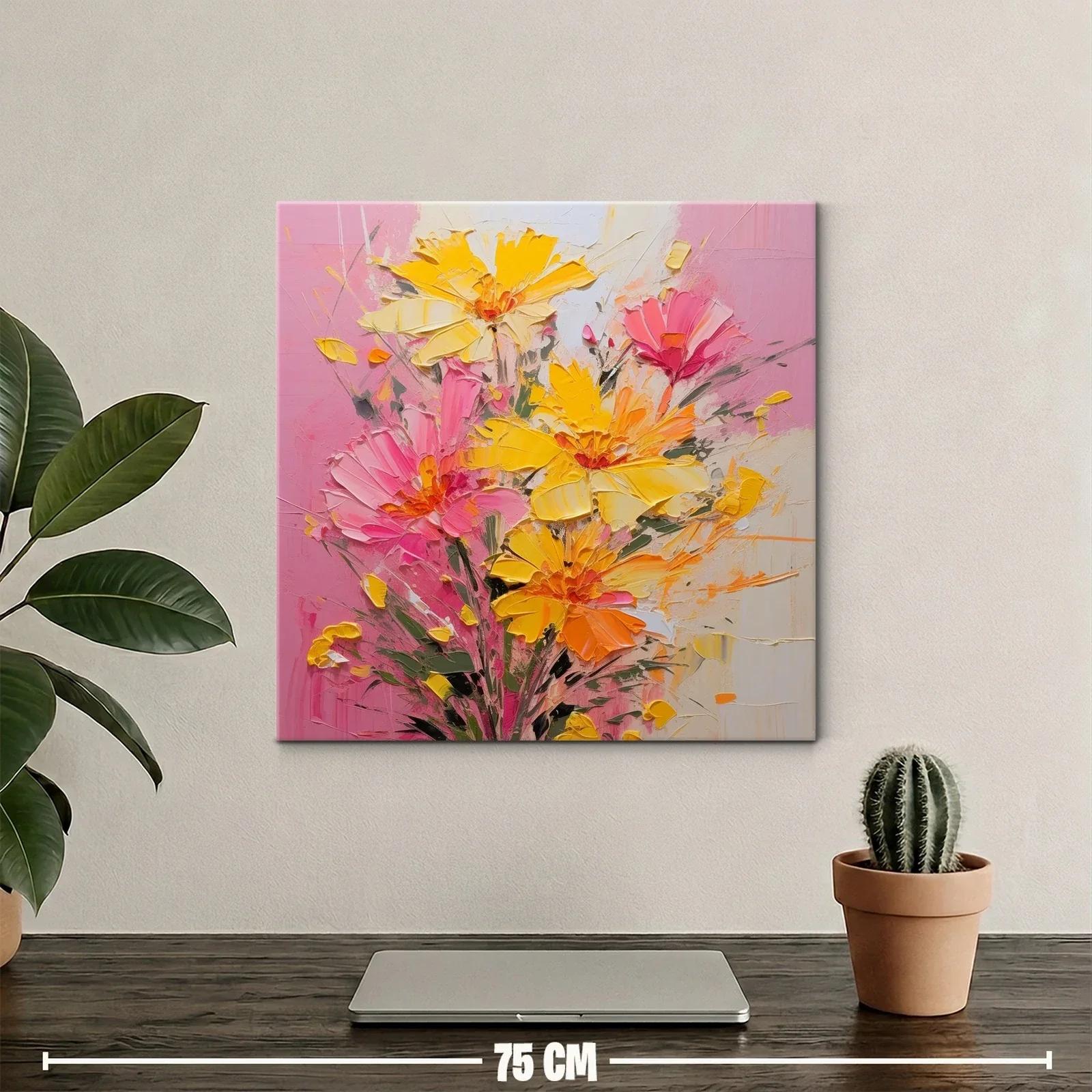 Cuadro floral vibrante con tonos cálidos y rosados — miniatura 2