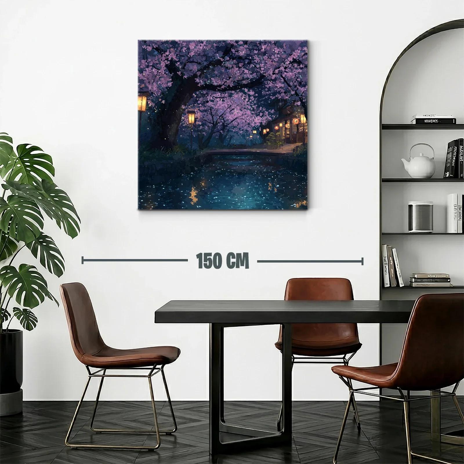 Noche mágica bajo cerezos en flor junto al río — miniatura 2