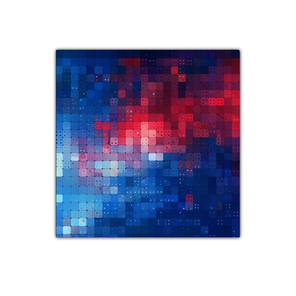 Composición abstracta en tonos azules y rojos vibrantes