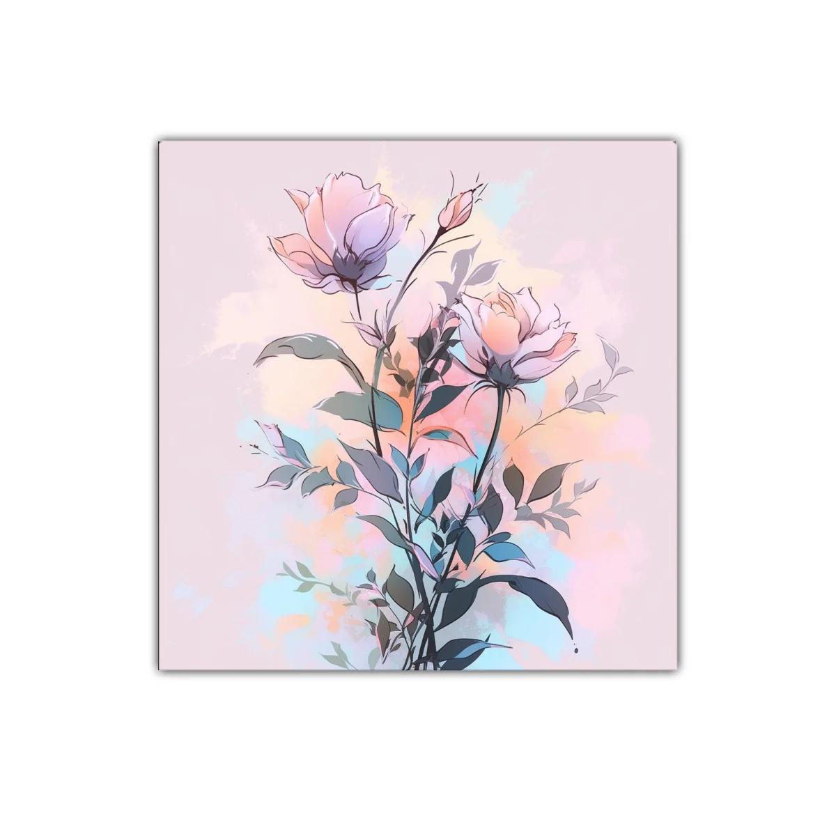 Cuadro decorativo con delicadas flores pastel y follaje — imagen principal
