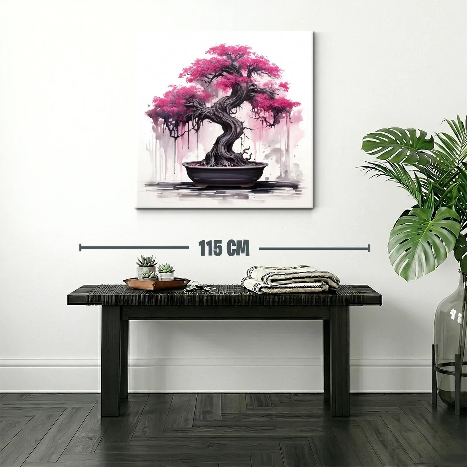 Árbol Bonsái con Flores Rosadas en Composición Artística — miniatura 2