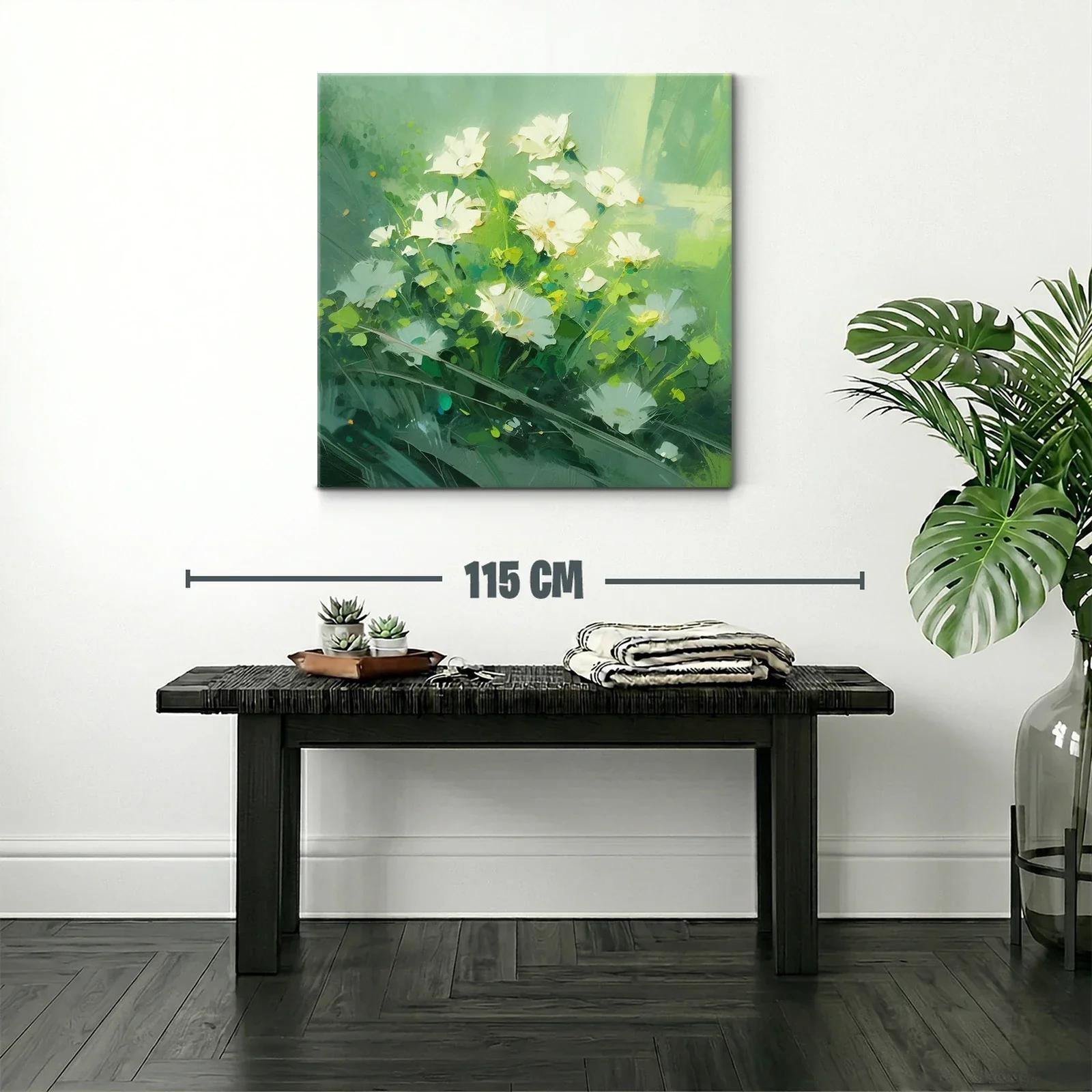 Cuadro con delicadas flores blancas sobre fondo verde — miniatura 2