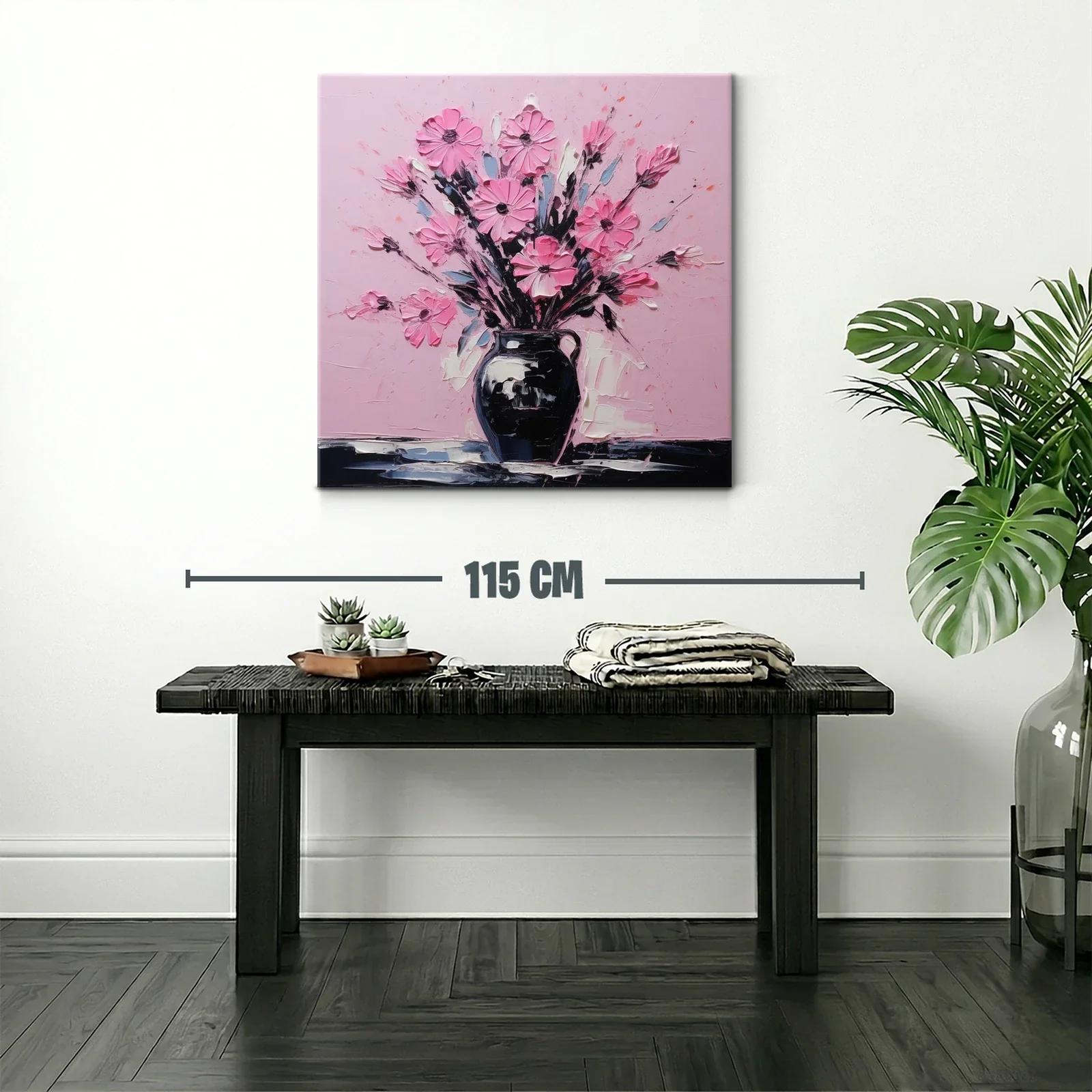 Cuadro vibrante con ramo de flores rosas sobre fondo pastel — miniatura 2