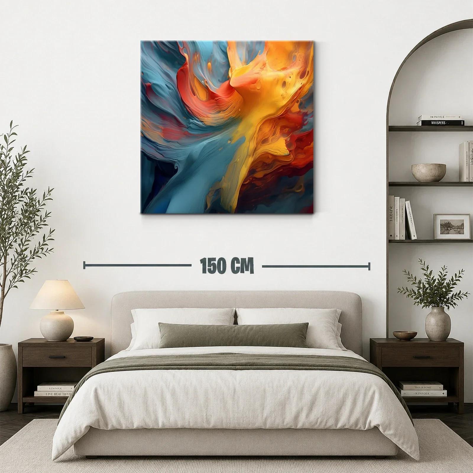 Cuadro abstracto con flujos vibrantes de azules y naranjas — miniatura 3