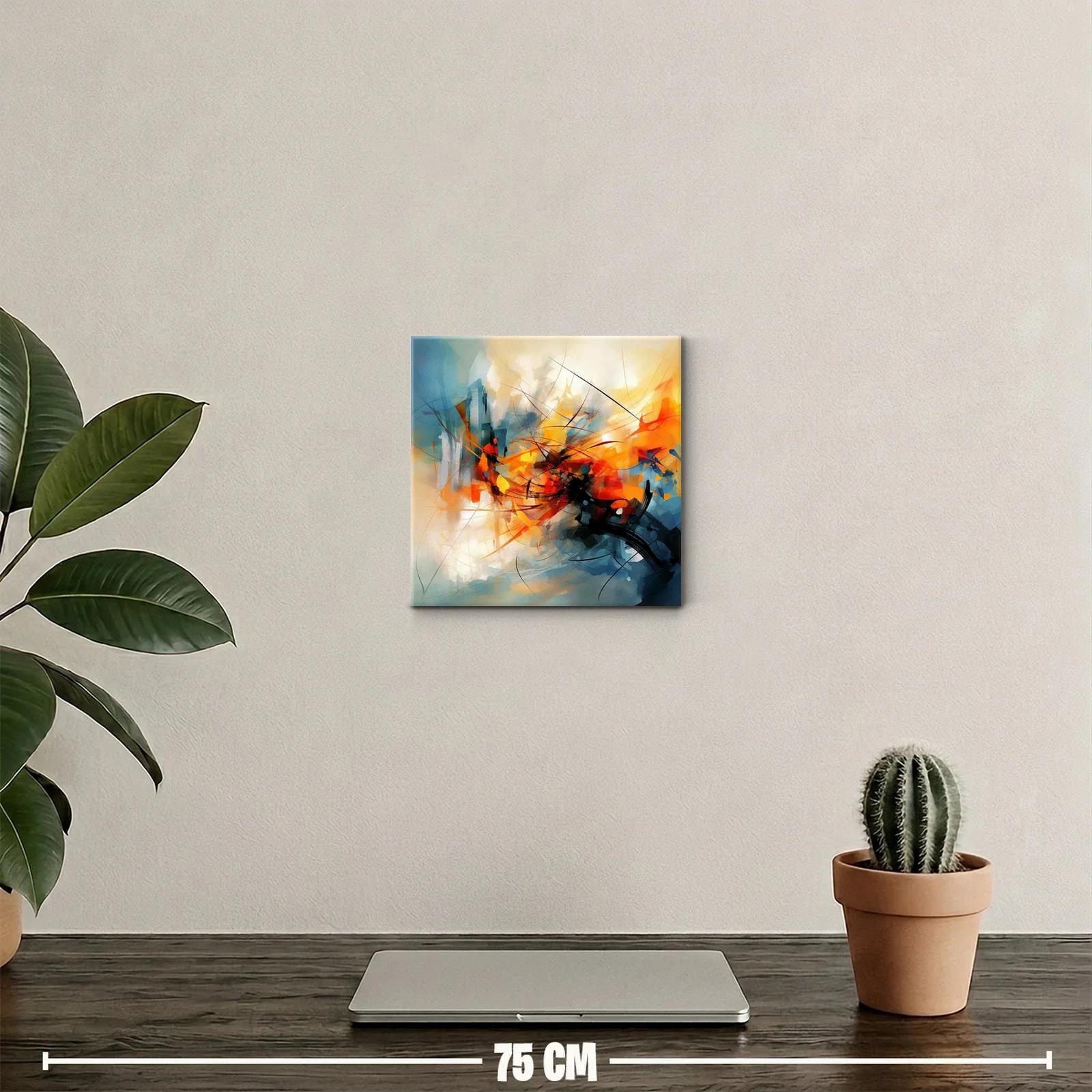 Cuadro abstracto con vibrantes tonos anaranjados y azules dinámicos — miniatura 2