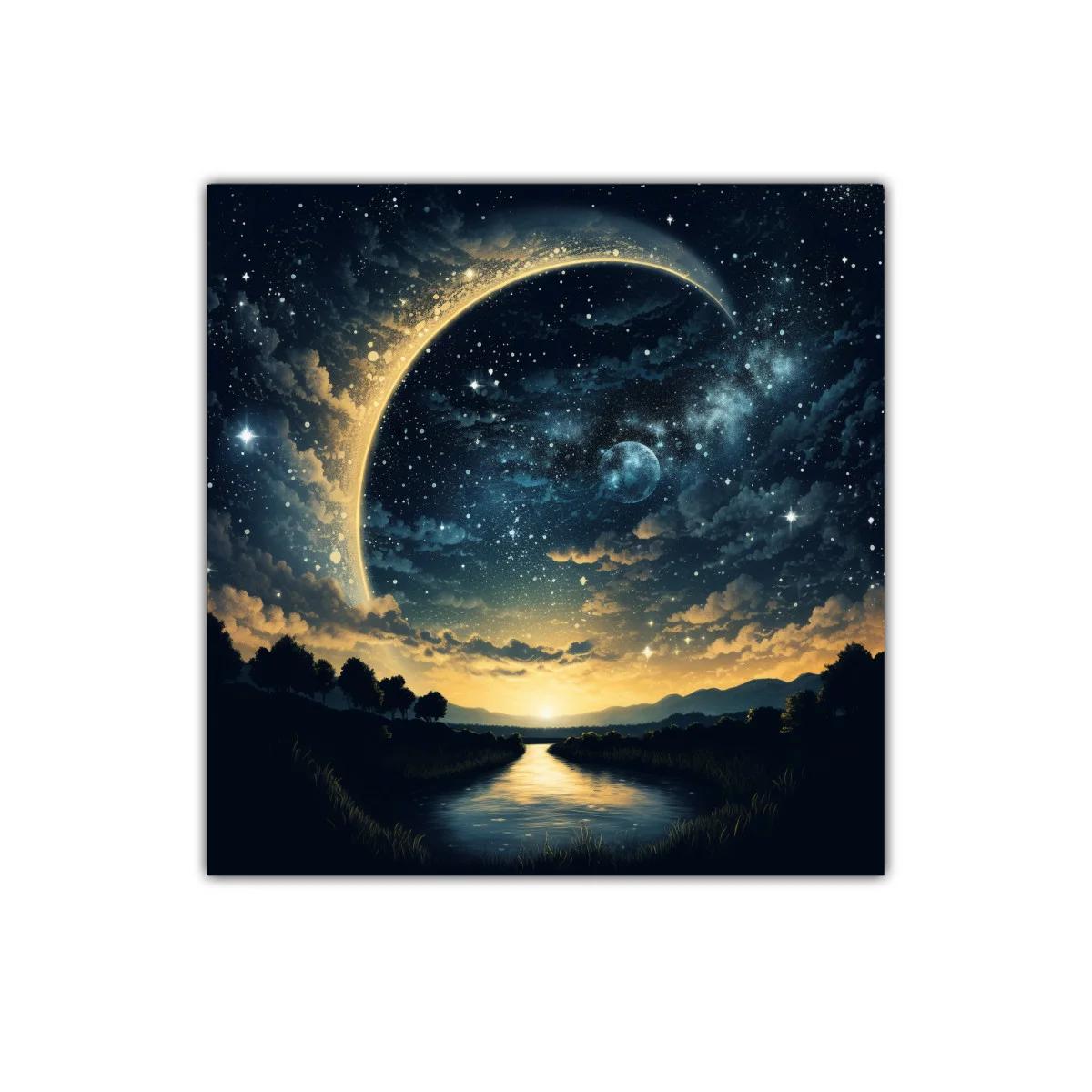 Paisaje nocturno con luna creciente y cielo estrellado — imagen principal