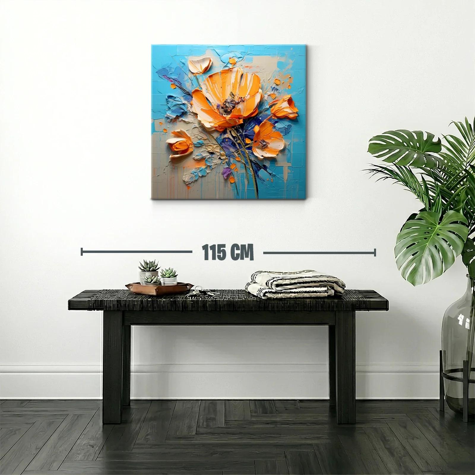 Composición floral vibrante con tonos naranjas y azules — miniatura 2