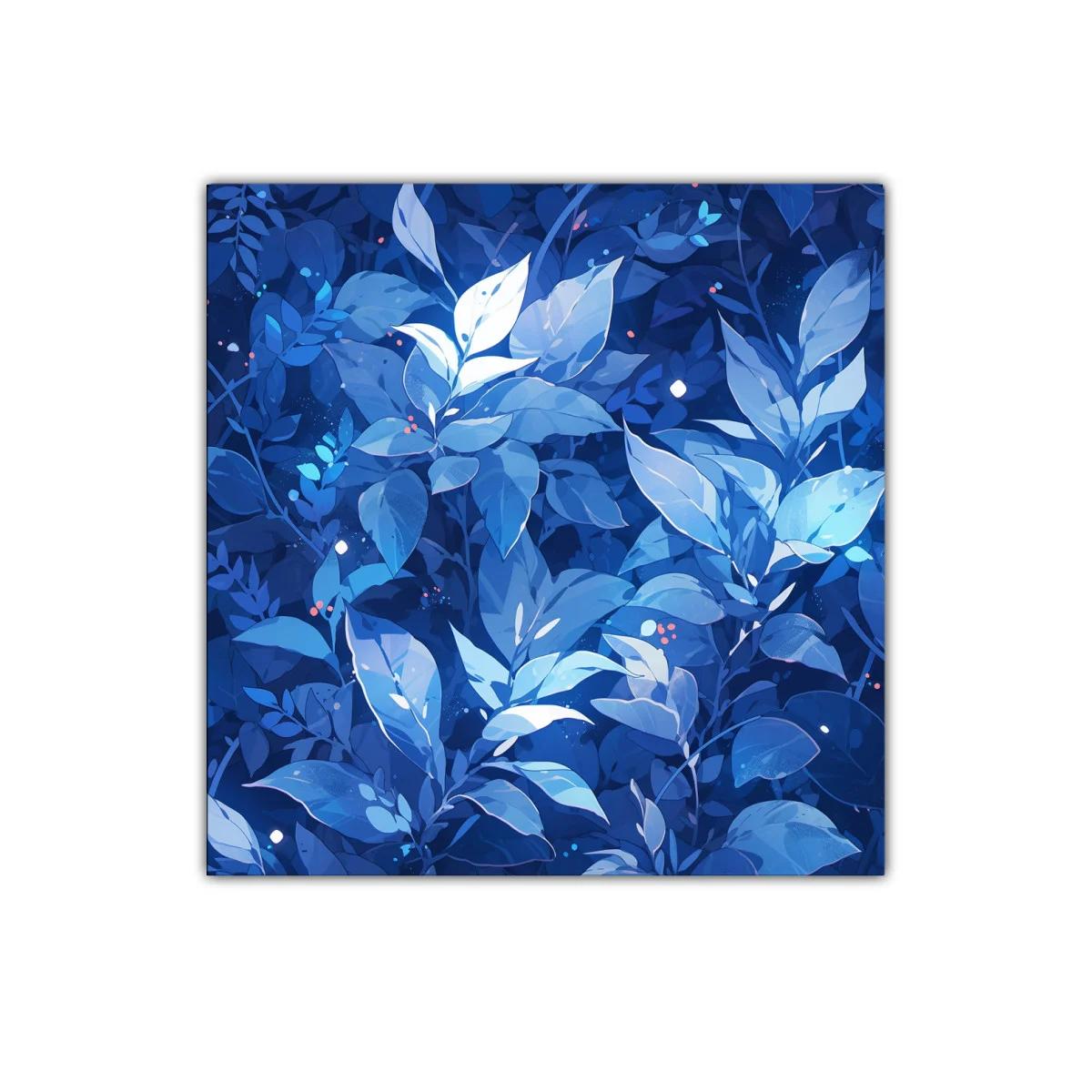 Hoja azul brillante sobre fondo oscuro con detalles luminosos — imagen principal
