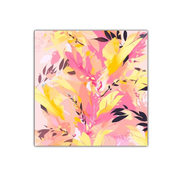 Cuadro decorativo vibrante con hojas en tonos cálidos