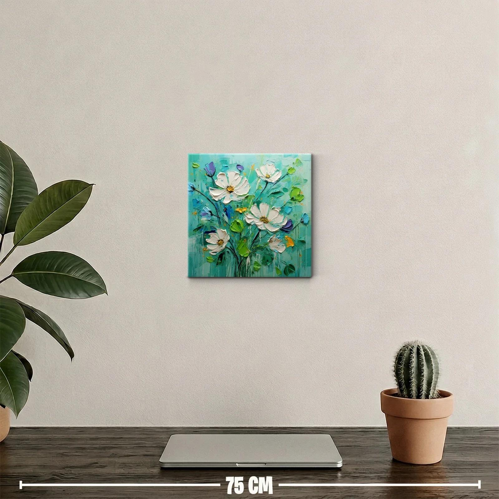 Cuadro decorativo con ramo de flores blancas y verdes vibrantes — miniatura 2