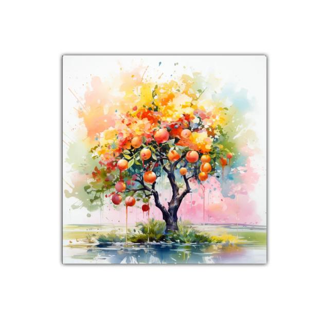 Árbol frutal vibrante con colores cálidos y frescos