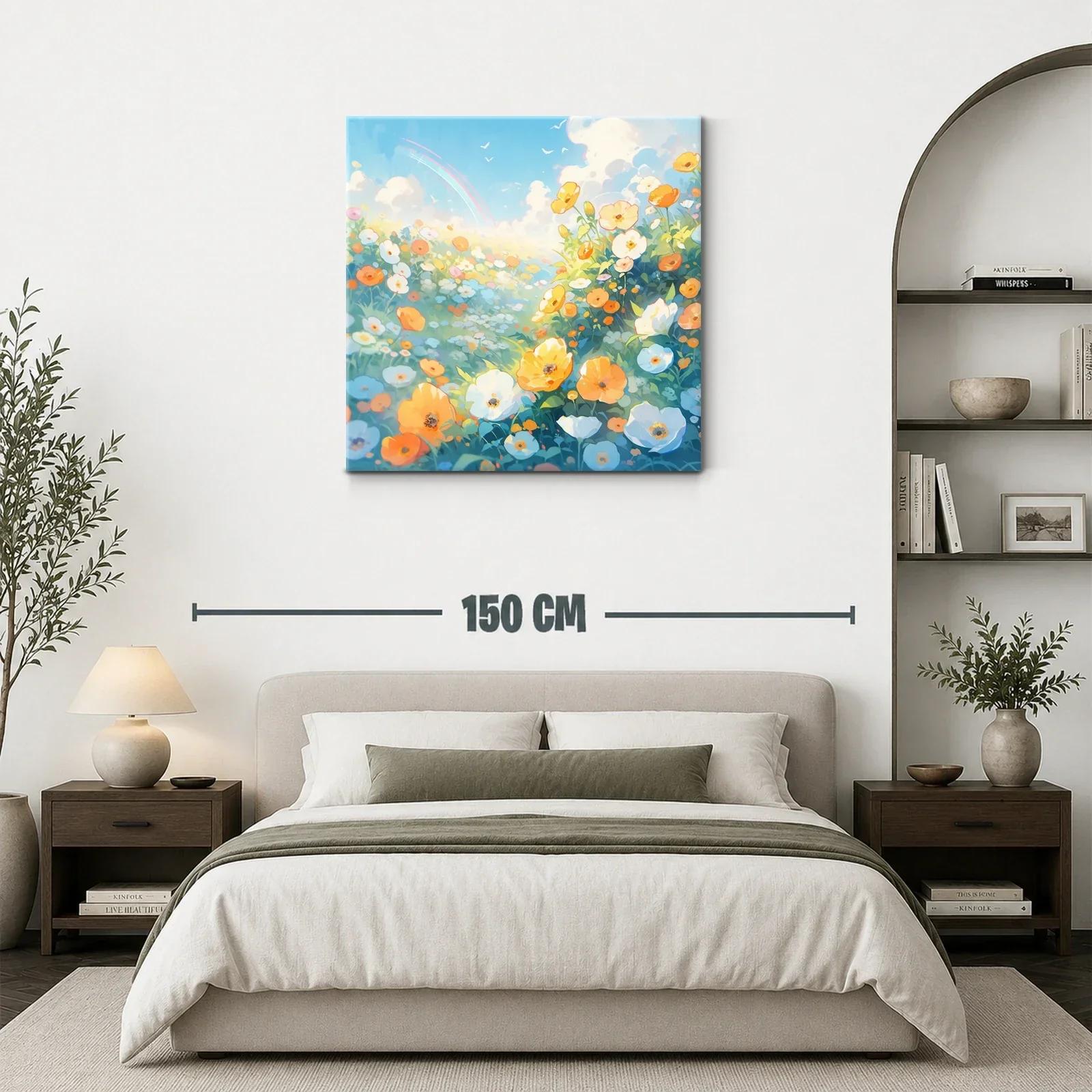 Cuadro paisaje con campo de flores y cielo azul brillante — miniatura 3