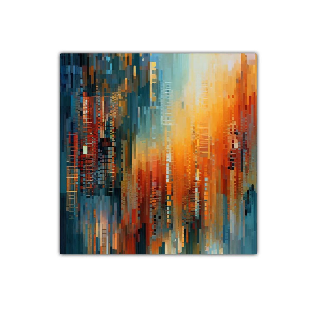 Cuadro abstracto con tonos cálidos y fríos vibrantes