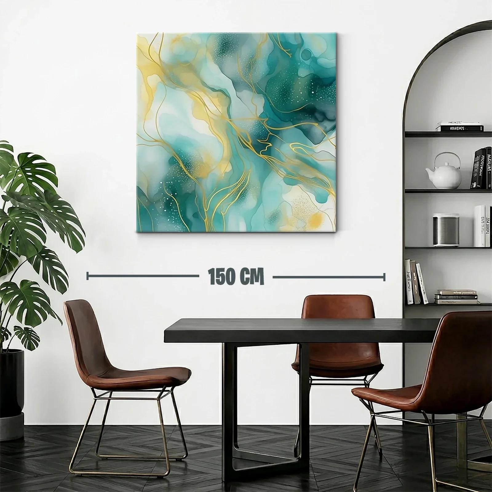 Cuadro abstracto en tonos turquesa y dorado — miniatura 2