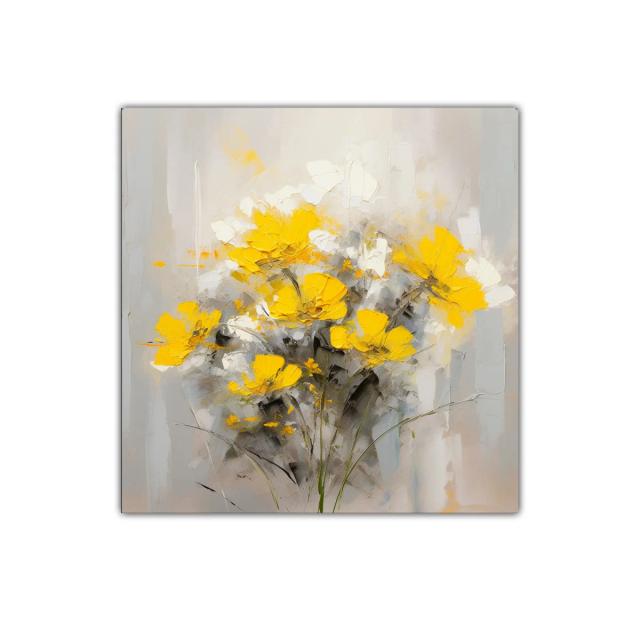 Cuadro decorativo con flores amarillas y fondo neutro