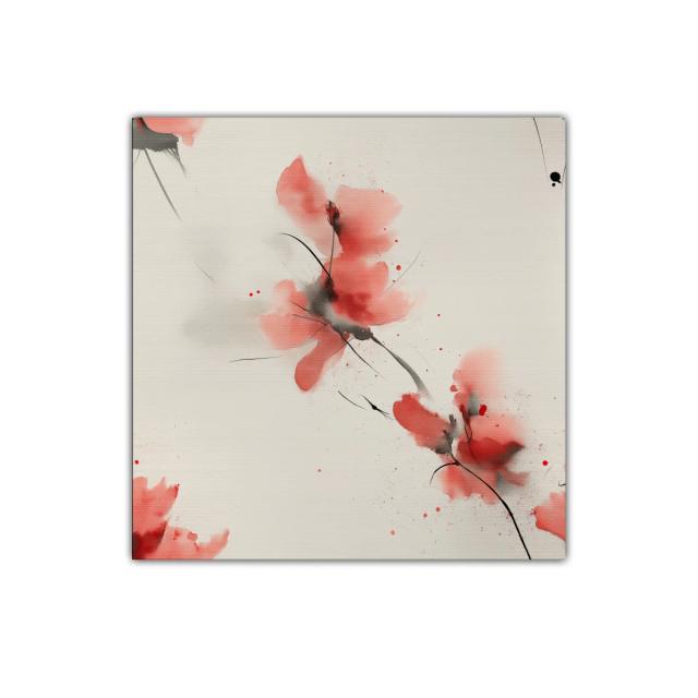 Cuadro decorativo con flores rojas y trazos delicados