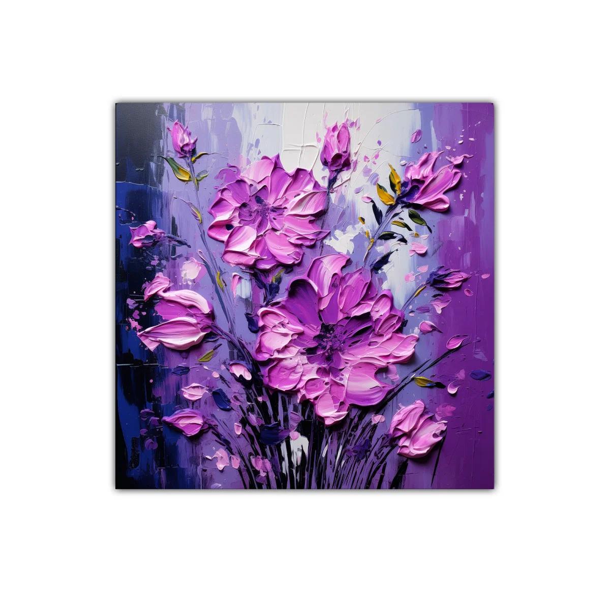 Cuadro decorativo con flores en vibrantes tonos morados y lilas — imagen principal
