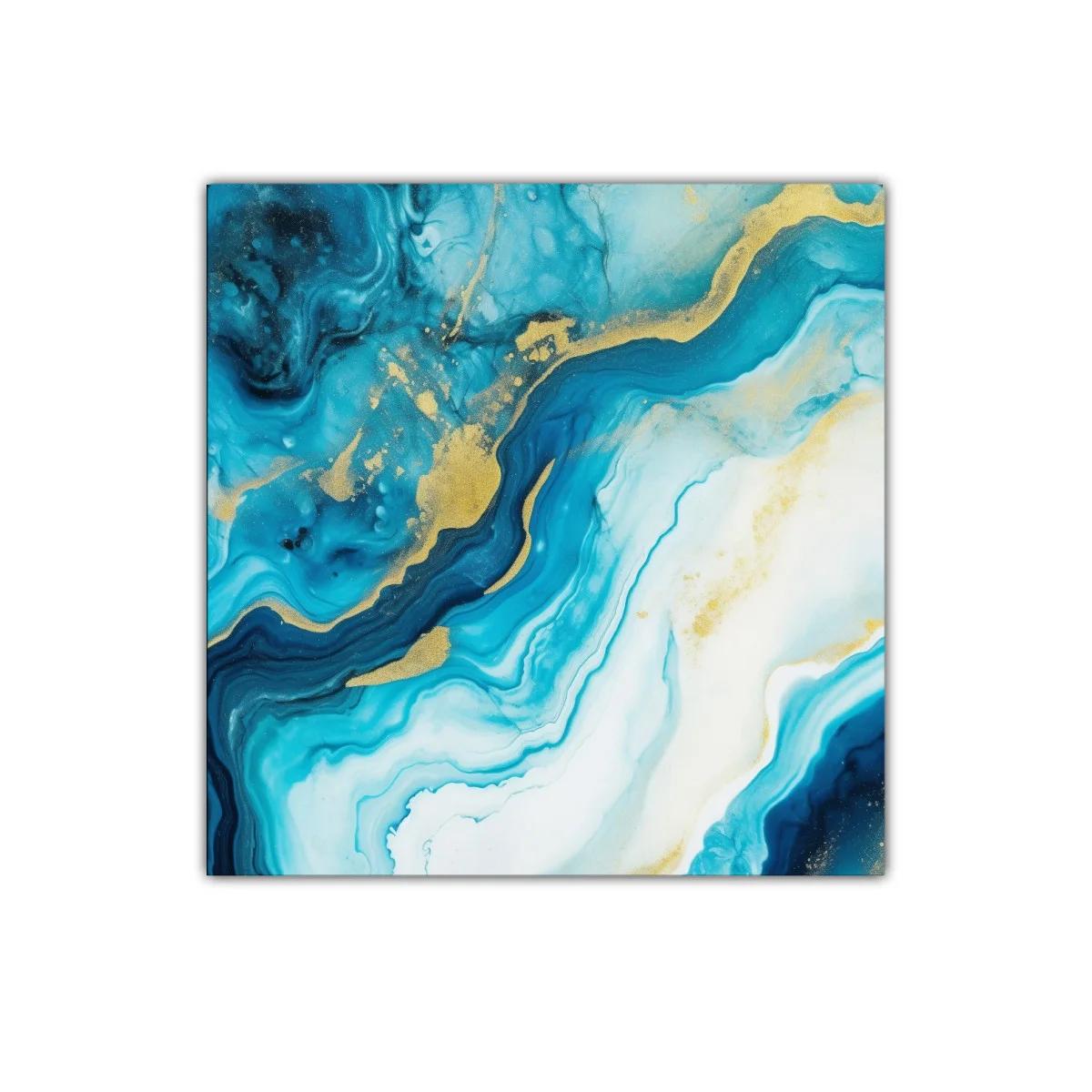 Cuadro abstracto en tonos azul y dorado para decorar