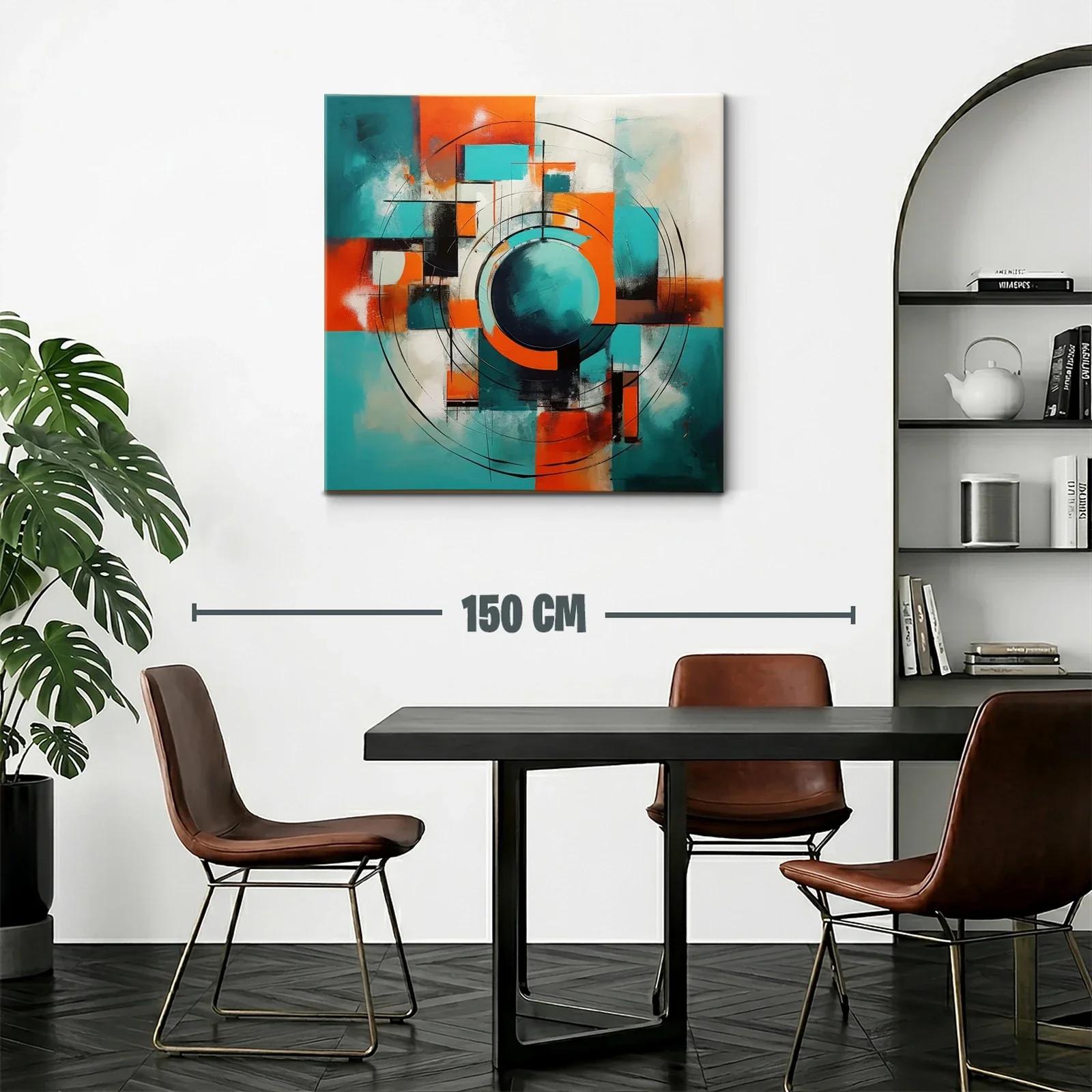 Composición geométrica en tonos turquesa y naranja vibrante — miniatura 2