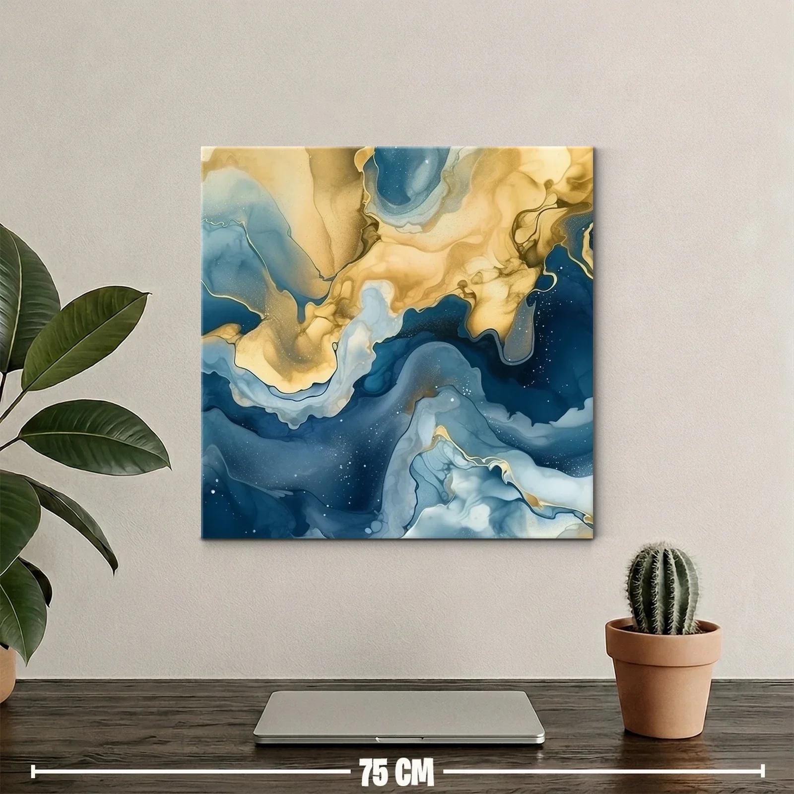 Composición abstracta en azul y dorado efecto fluido — miniatura 2