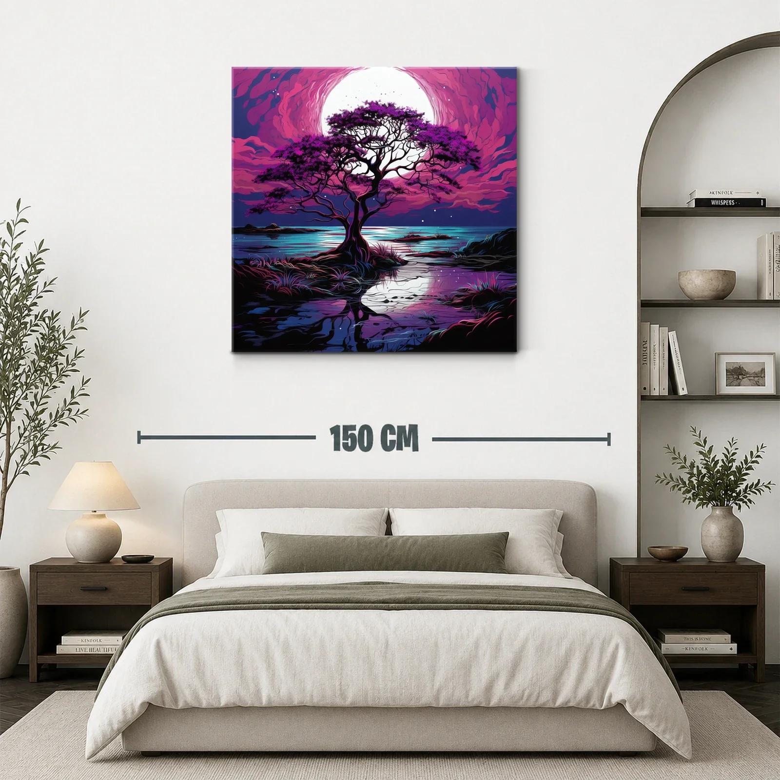 Árbol solitario bajo la luna en tonos morados y azules — miniatura 3
