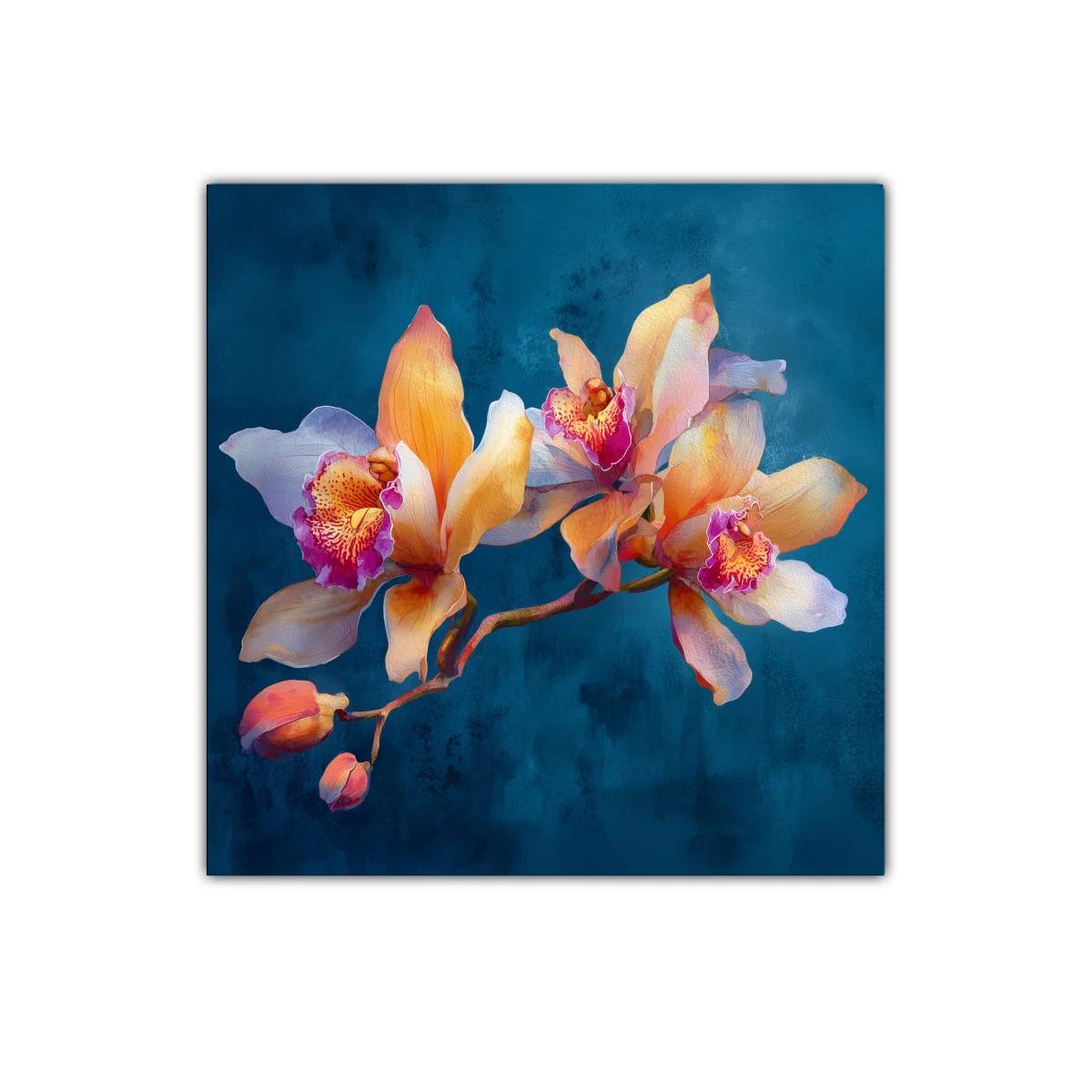 Elegancia floral en tonos cálidos sobre fondo azul profundo — imagen principal