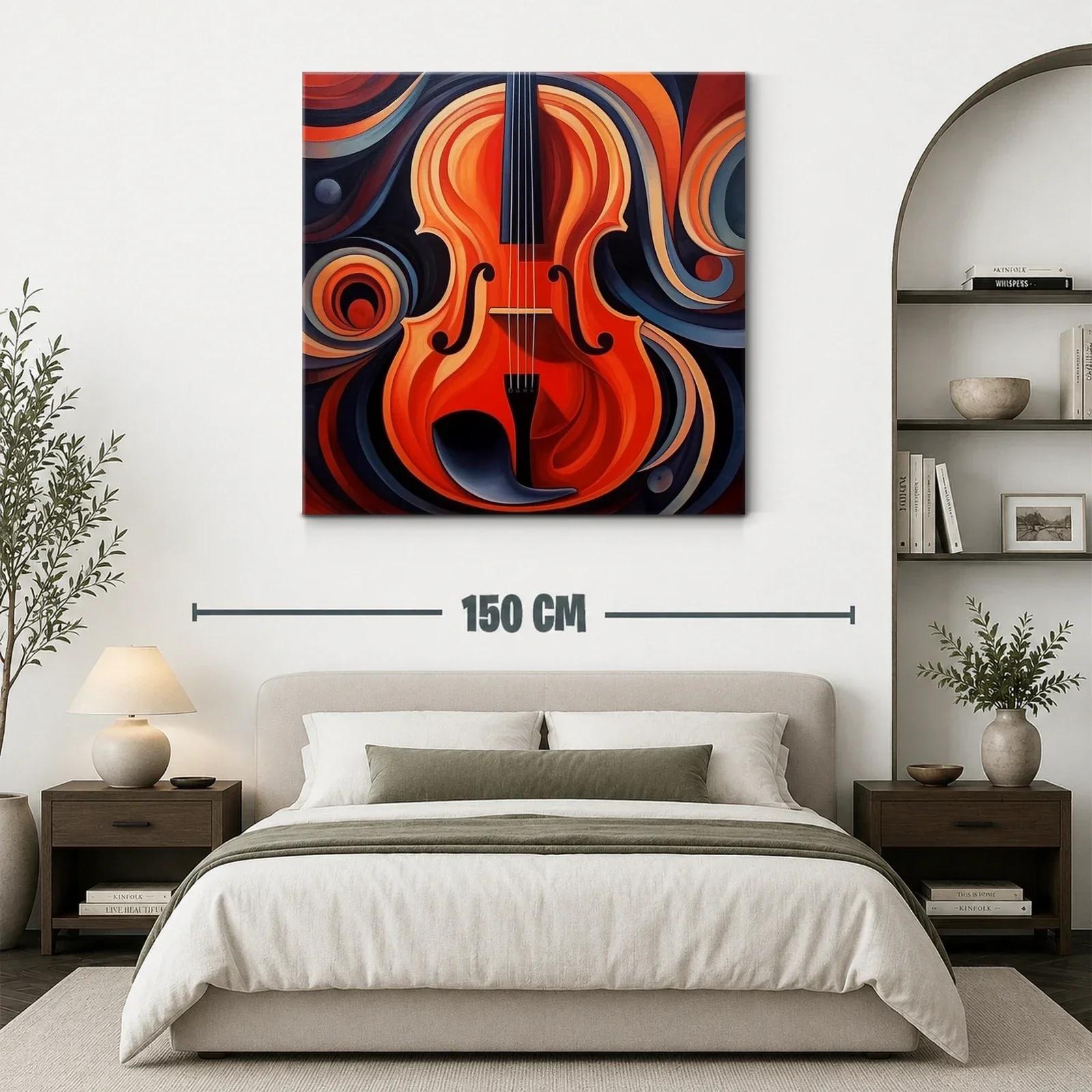 Cuadro vibrante con violín en tonos cálidos y abstractos — miniatura 3