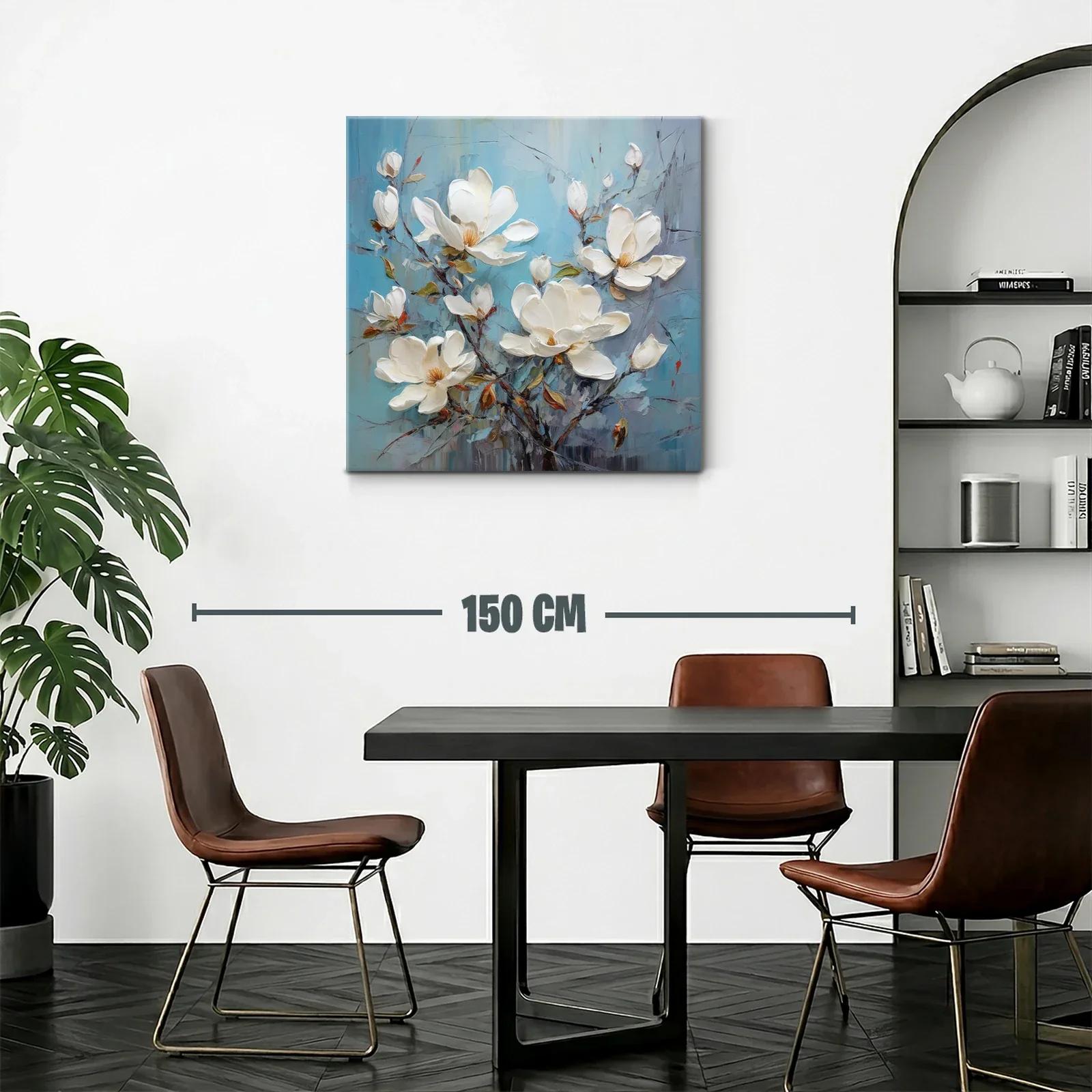 Cuadro con delicadas flores blancas sobre fondo azul — miniatura 2