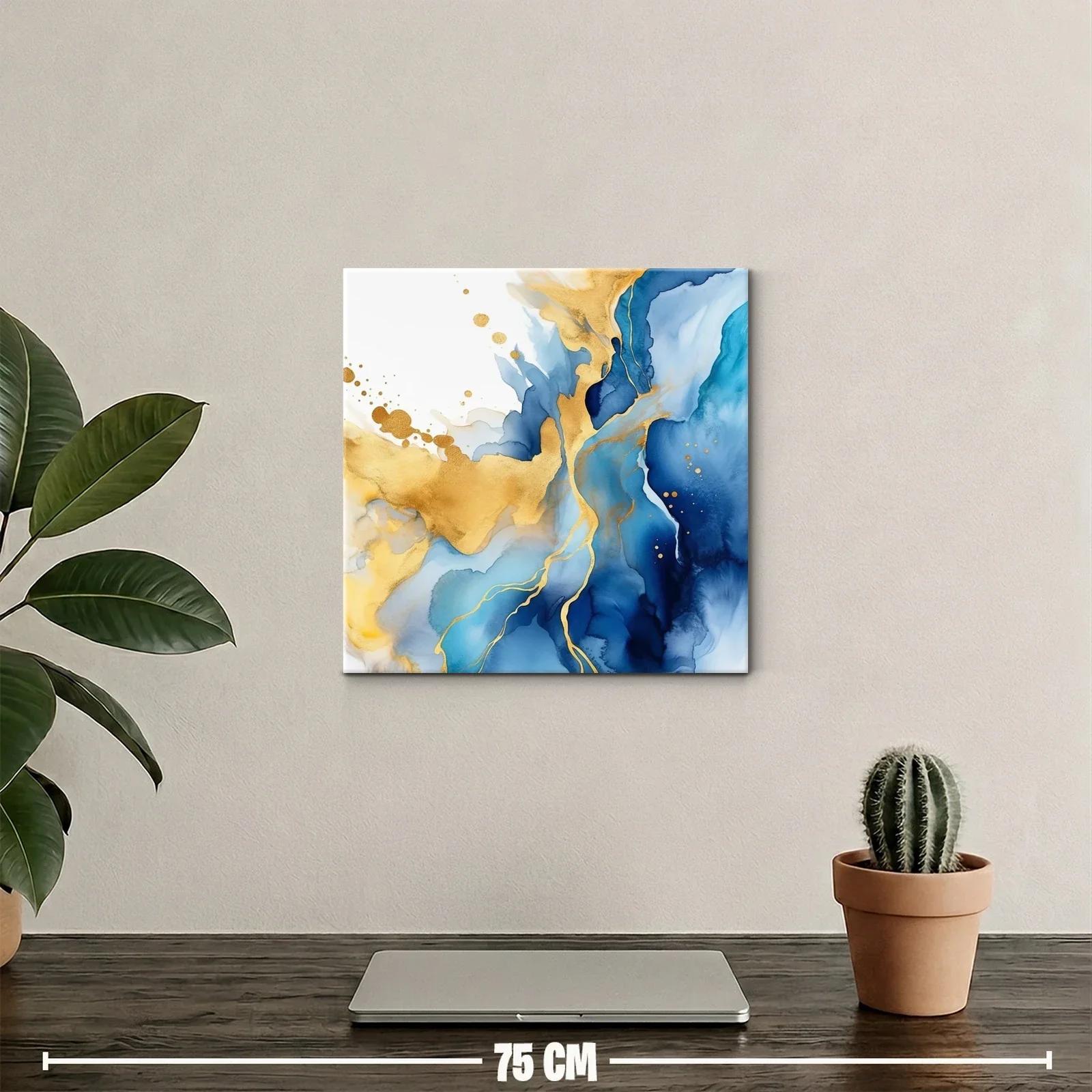 Cuadro Abstracto con Tonos Azules y Dorados Elegantes — miniatura 2