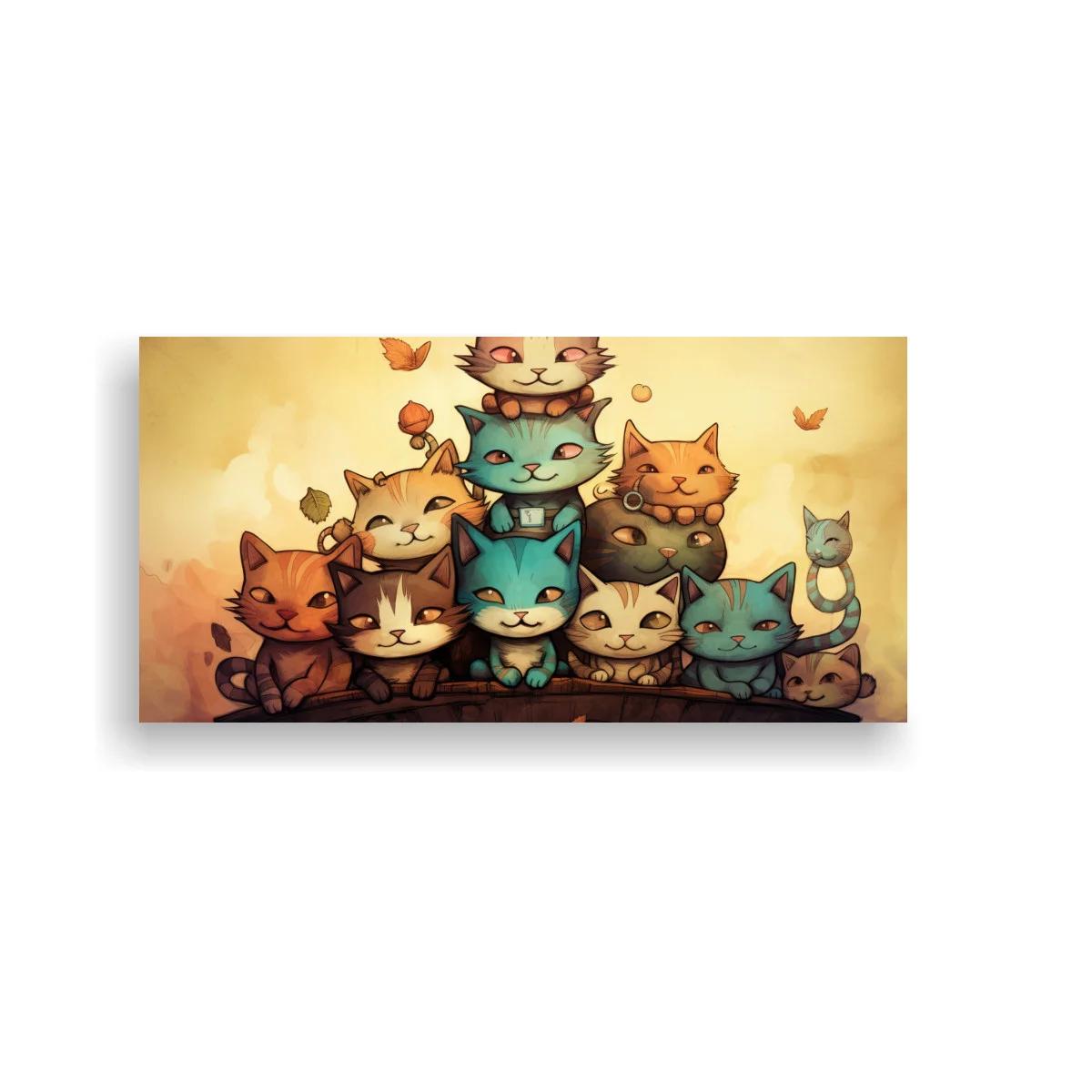 Cuadro grupo de gatos con hojas y mariposas — imagen principal