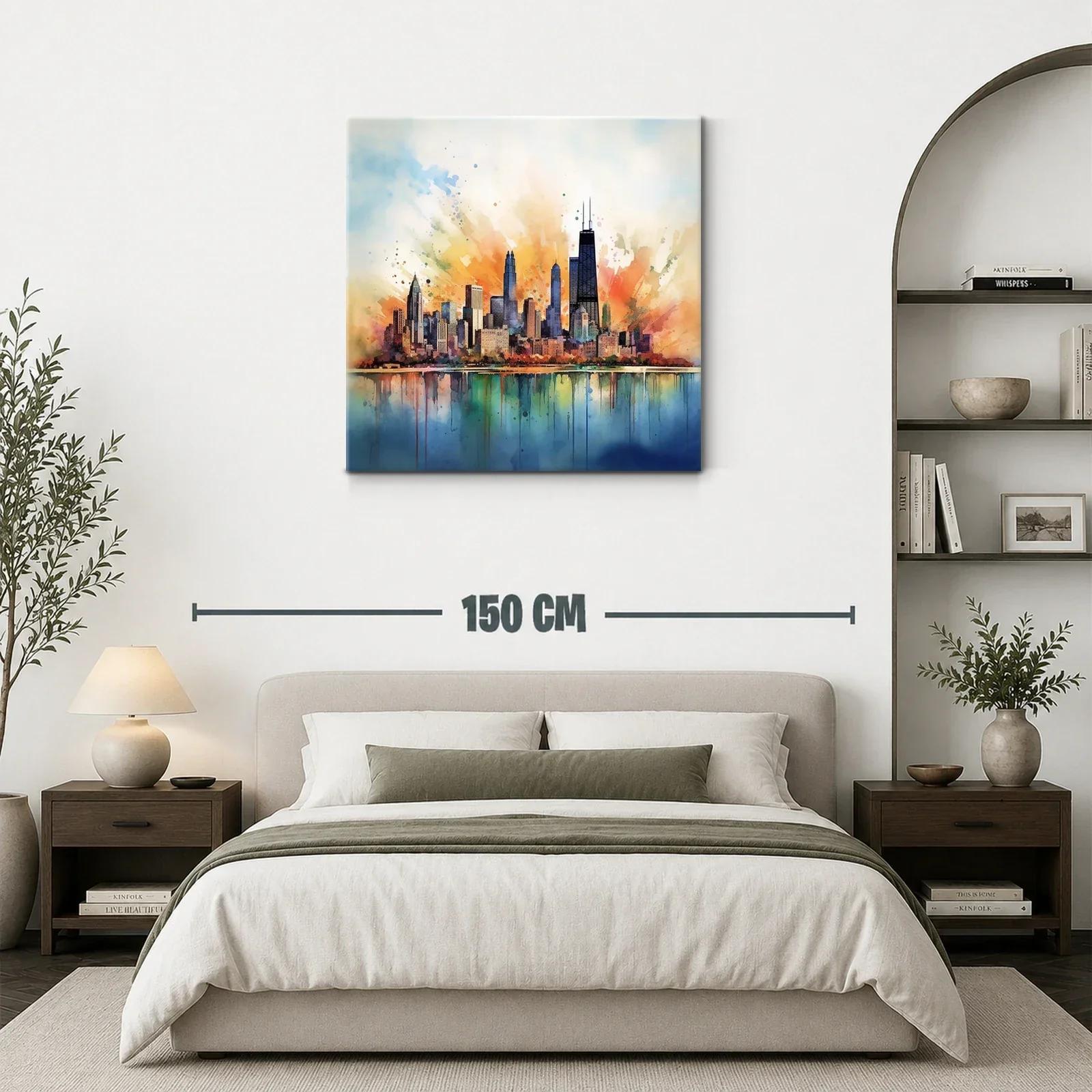 Vibrante ciudad con reflejos en tonos cálidos y fríos — miniatura 3