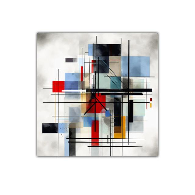 Cuadro abstracto con formas geométricas en colores vivos