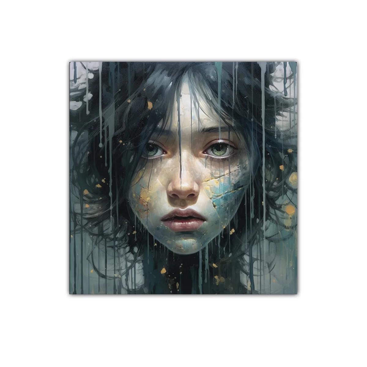 Retrato expresivo con tonos fríos y detalles dorados — imagen principal