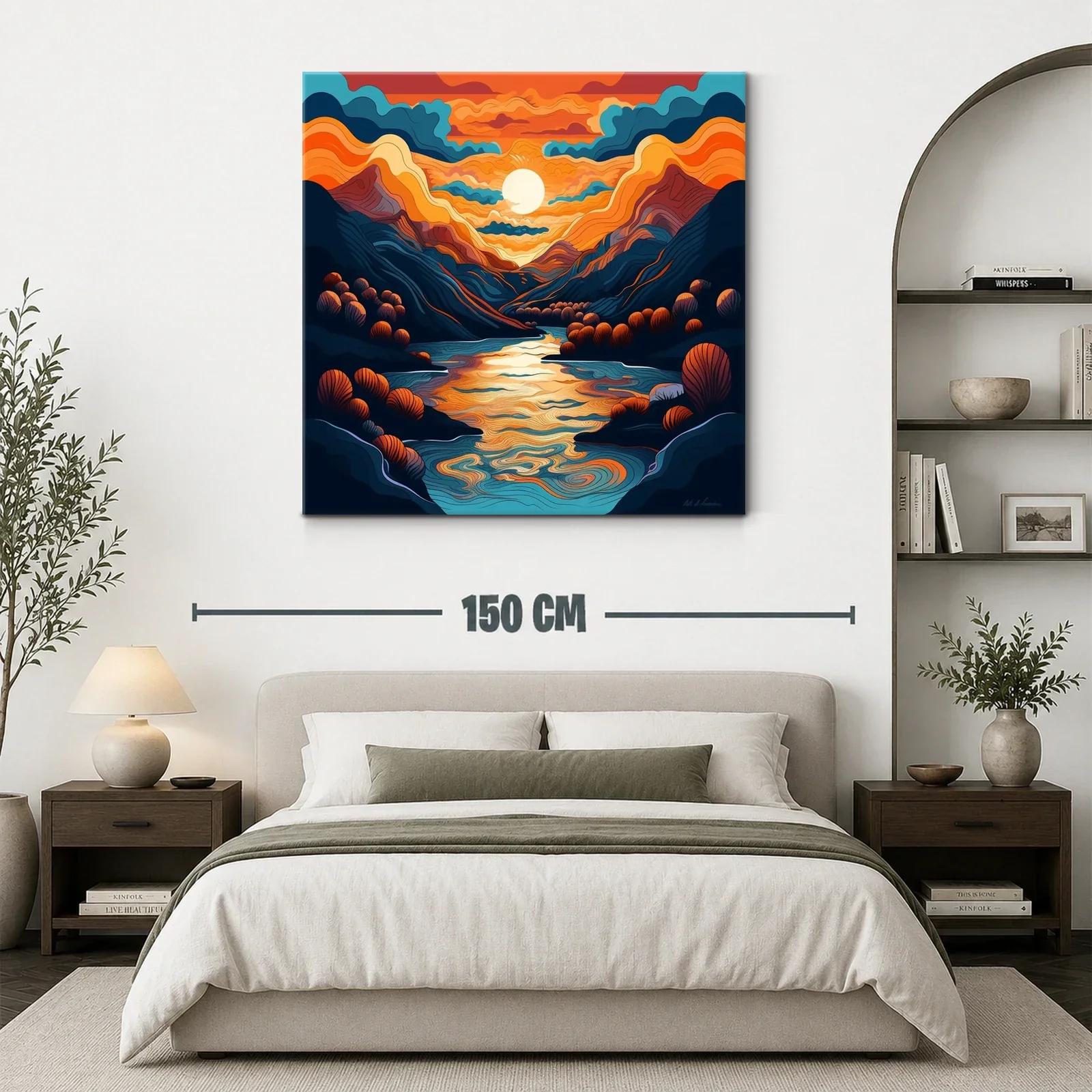 Paisaje de atardecer con río entre montañas y tonos cálidos — miniatura 3