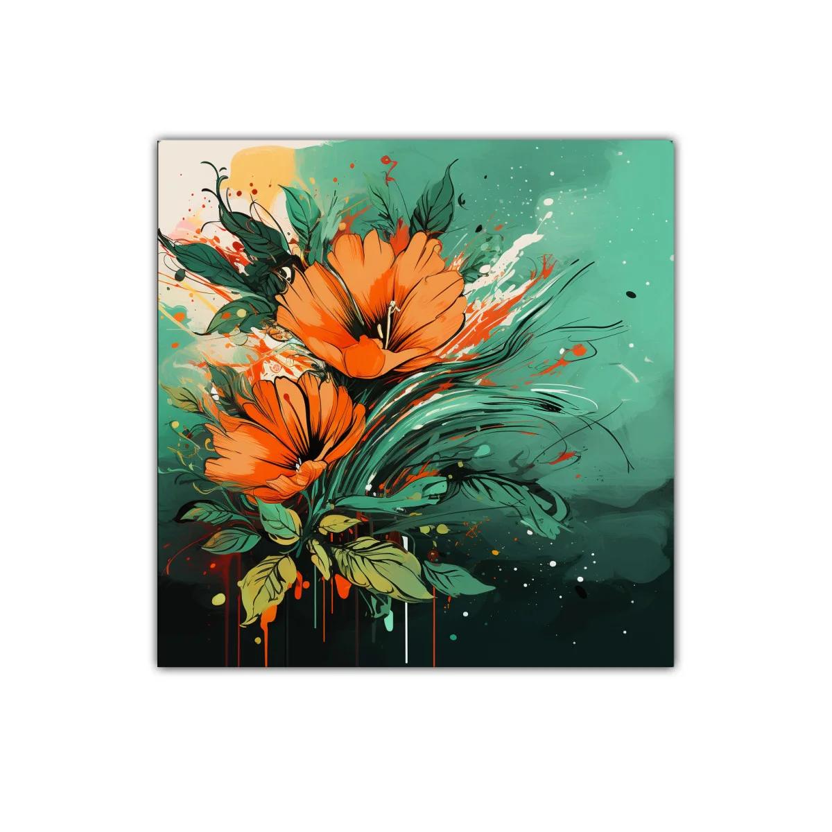 Cuadro decorativo con flores vibrantes en tonos naranja y verde — imagen principal