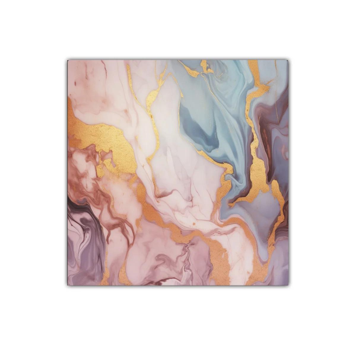 Cuadro abstracto en tonos pastel con detalles dorados