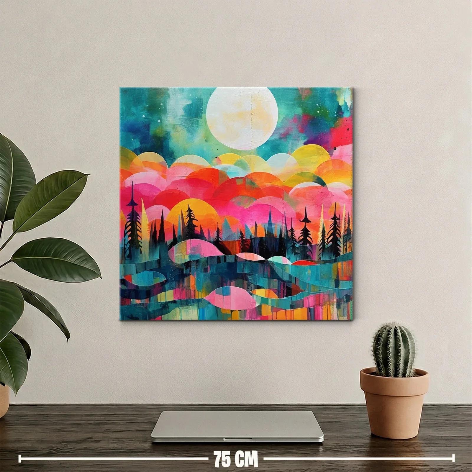 Paisaje abstracto con luna llena y árboles silueteados — miniatura 2
