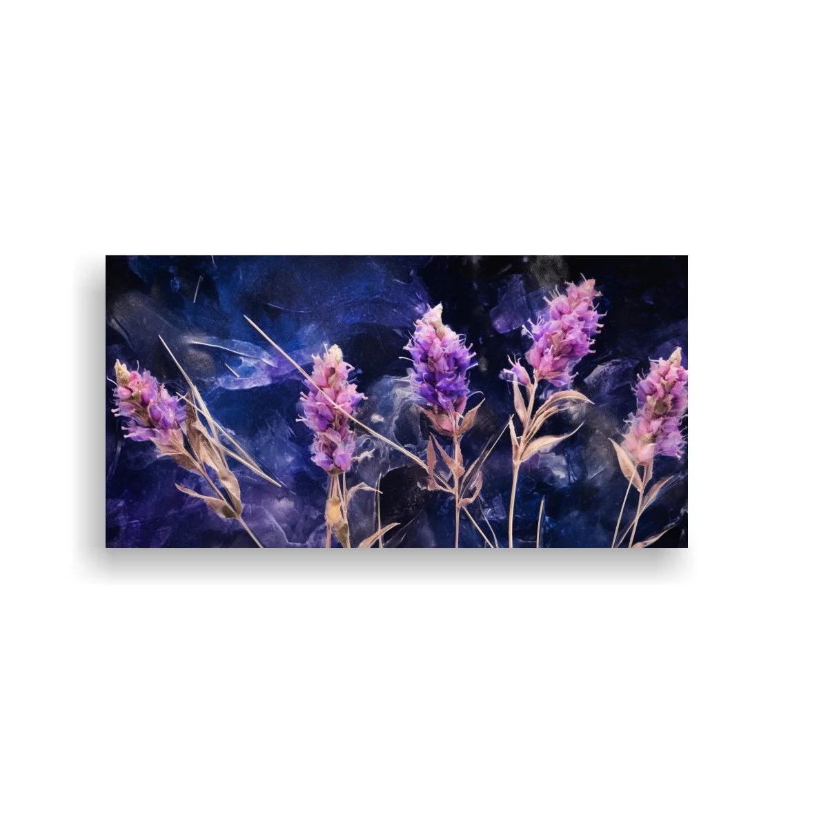Cuadro espigas de lavanda sobre fondo oscuro