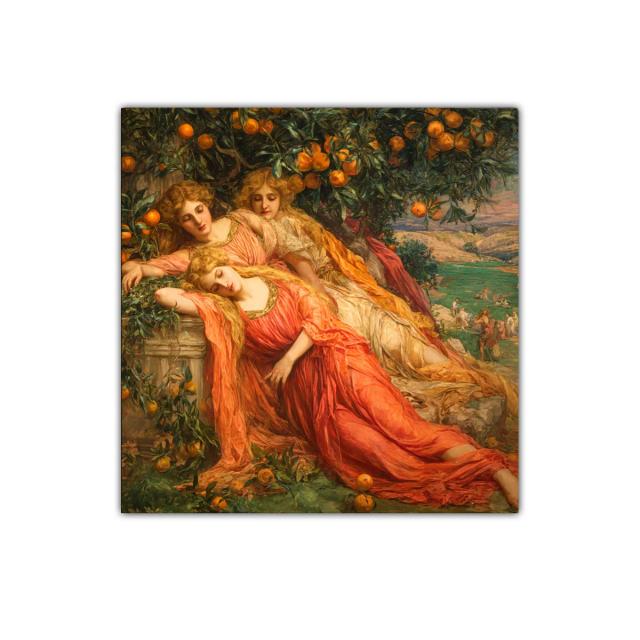 Dos mujeres descansando bajo un árbol de naranjos al atardecer