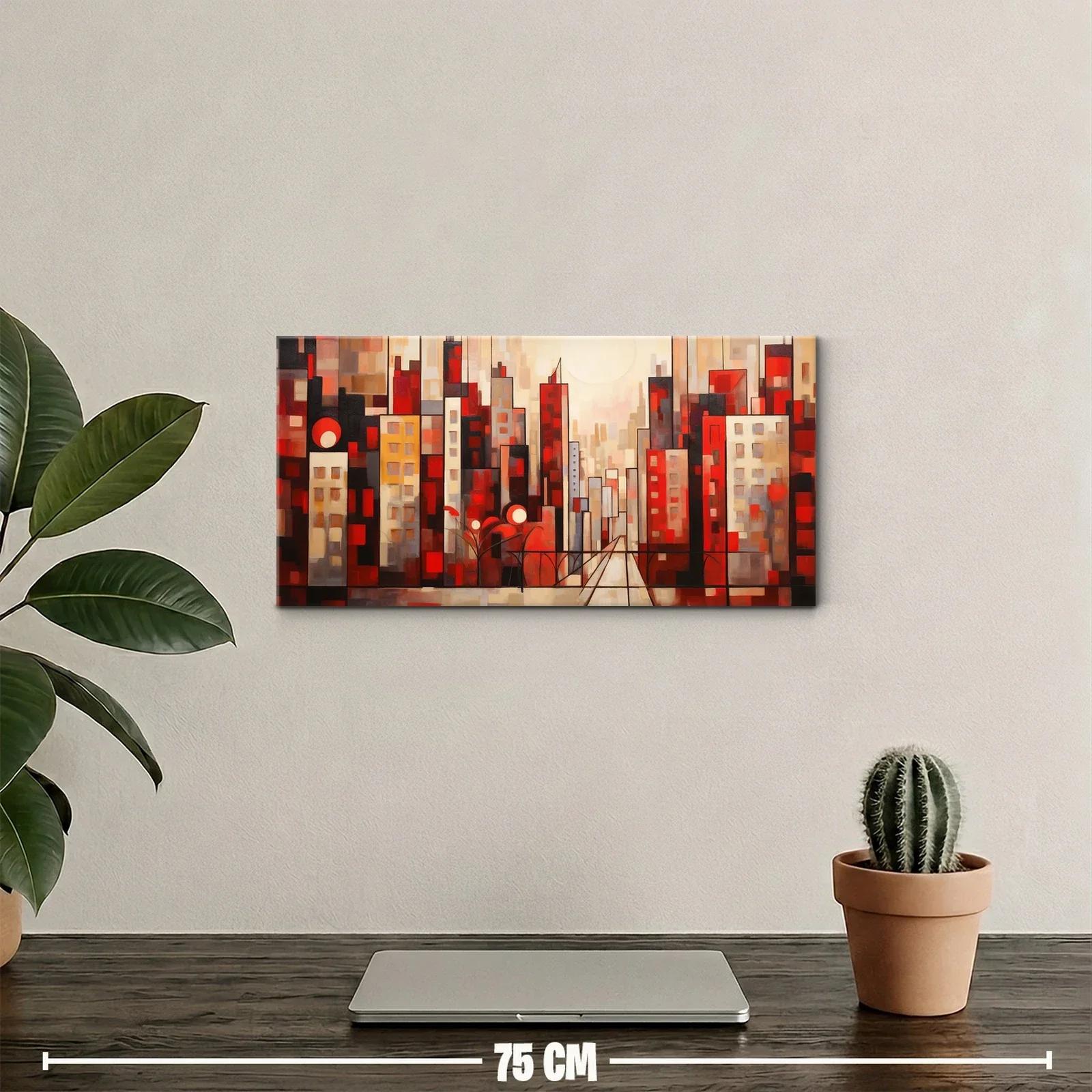 Cuadro skyline urbana abstracta con círculos rojos — miniatura 2