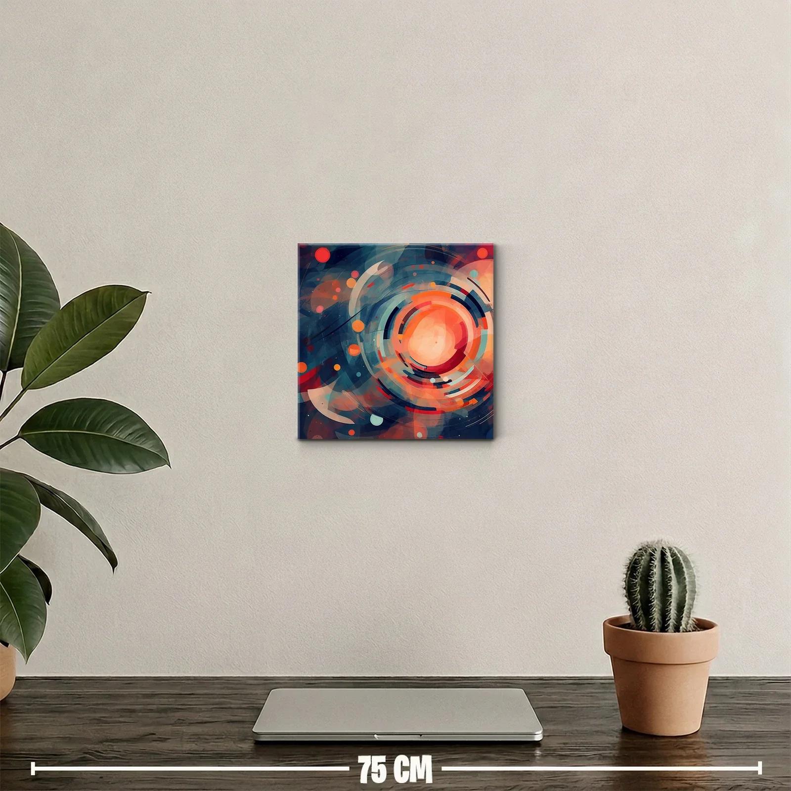 Cuadro abstracto con formas circulares y tonos cálidos y fríos — miniatura 2