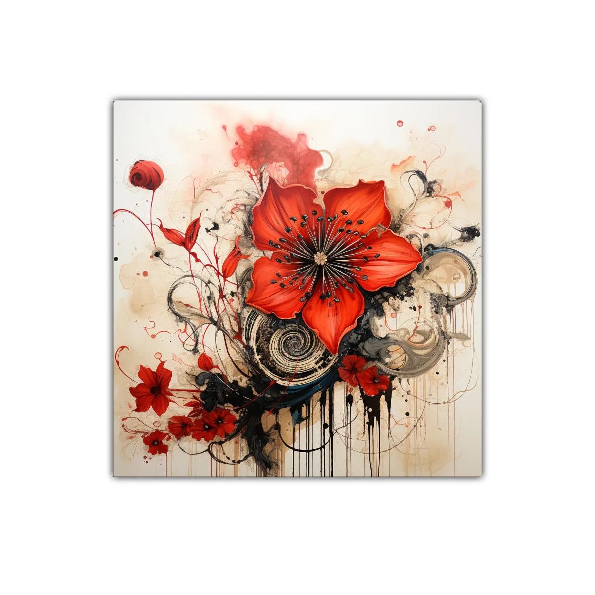 Cuadro decorativo con flores rojas vibrantes y diseño abstracto — imagen principal