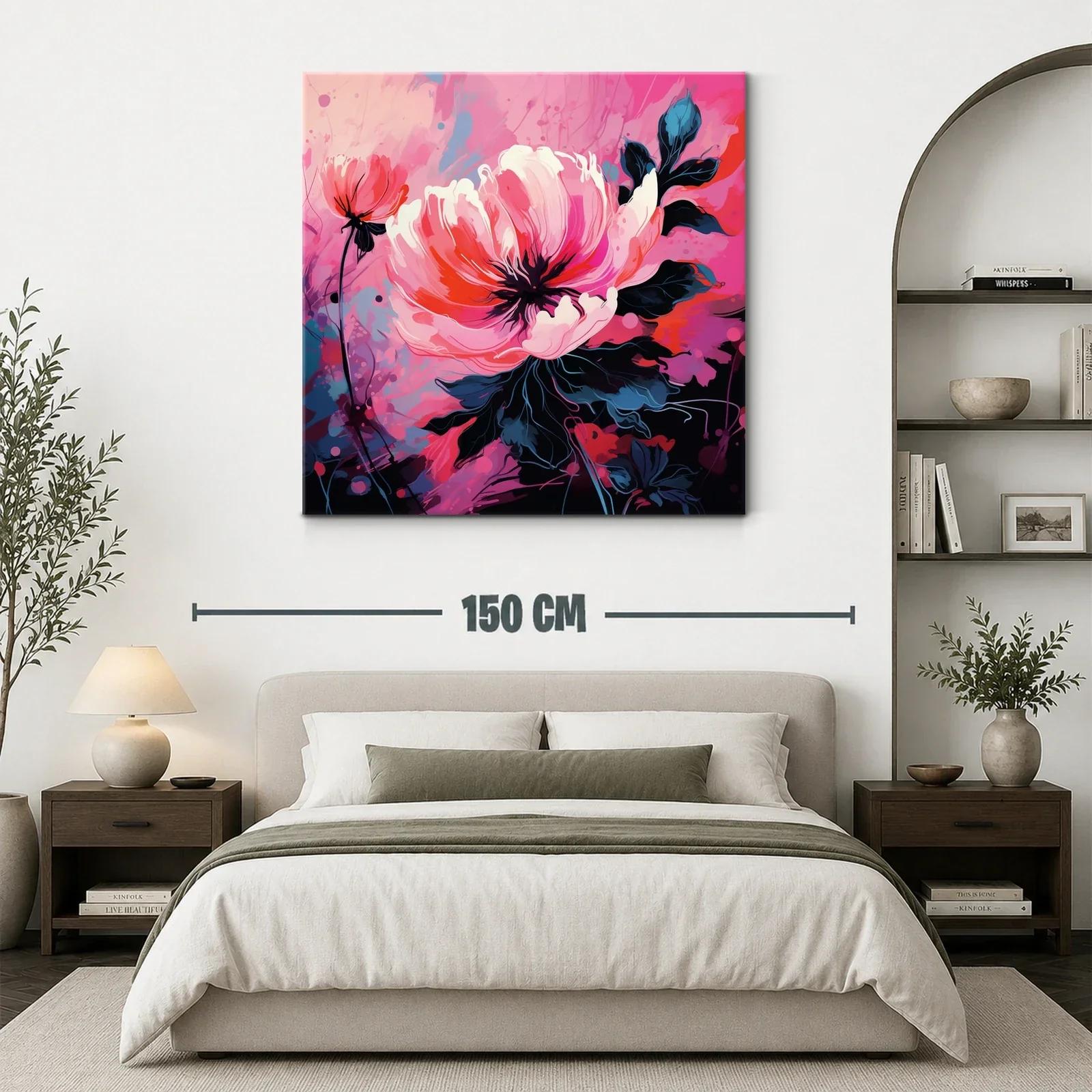 Cuadro floral vibrante con tonos rosas y rojos intensos — miniatura 3