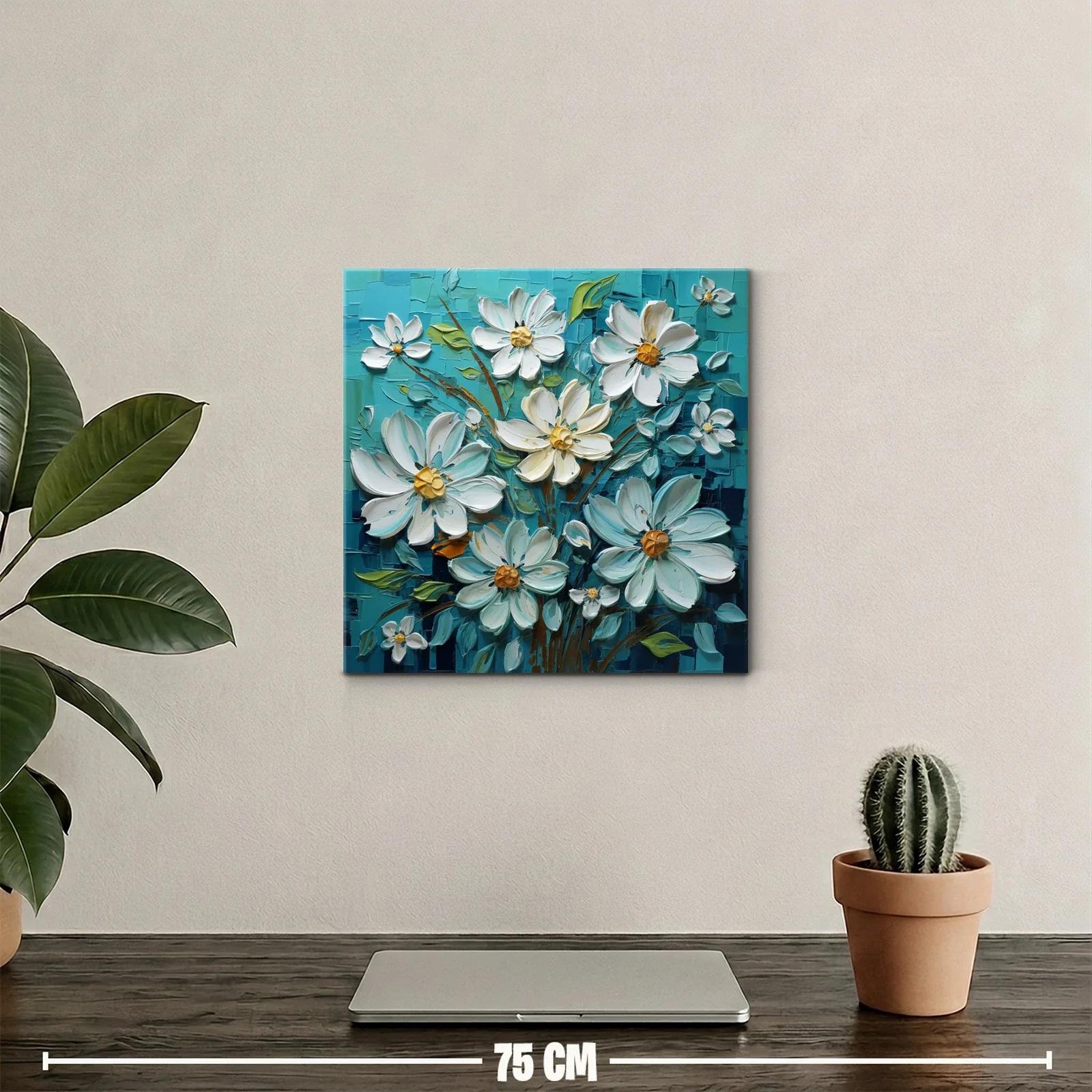 Flores blancas con fondo turquesa de gran textura — miniatura 2