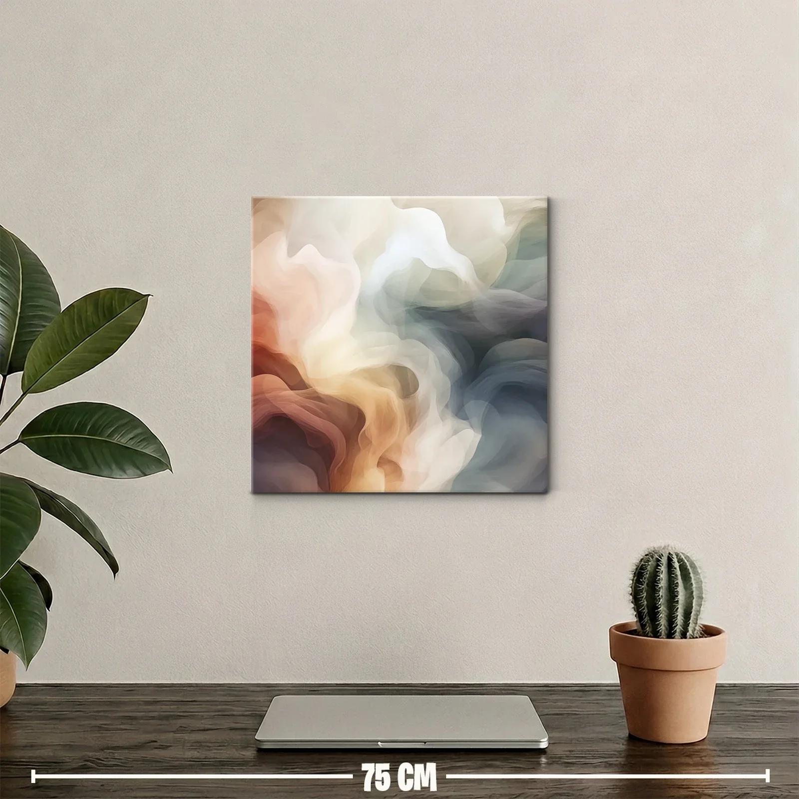 Cuadro abstracto con tonos cálidos y fríos en movimiento armonioso — miniatura 2