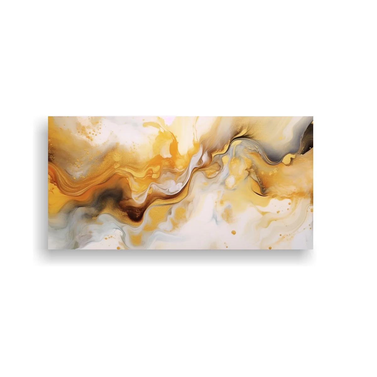 Cuadro abstracción fluida dorada con vetas ondulantes