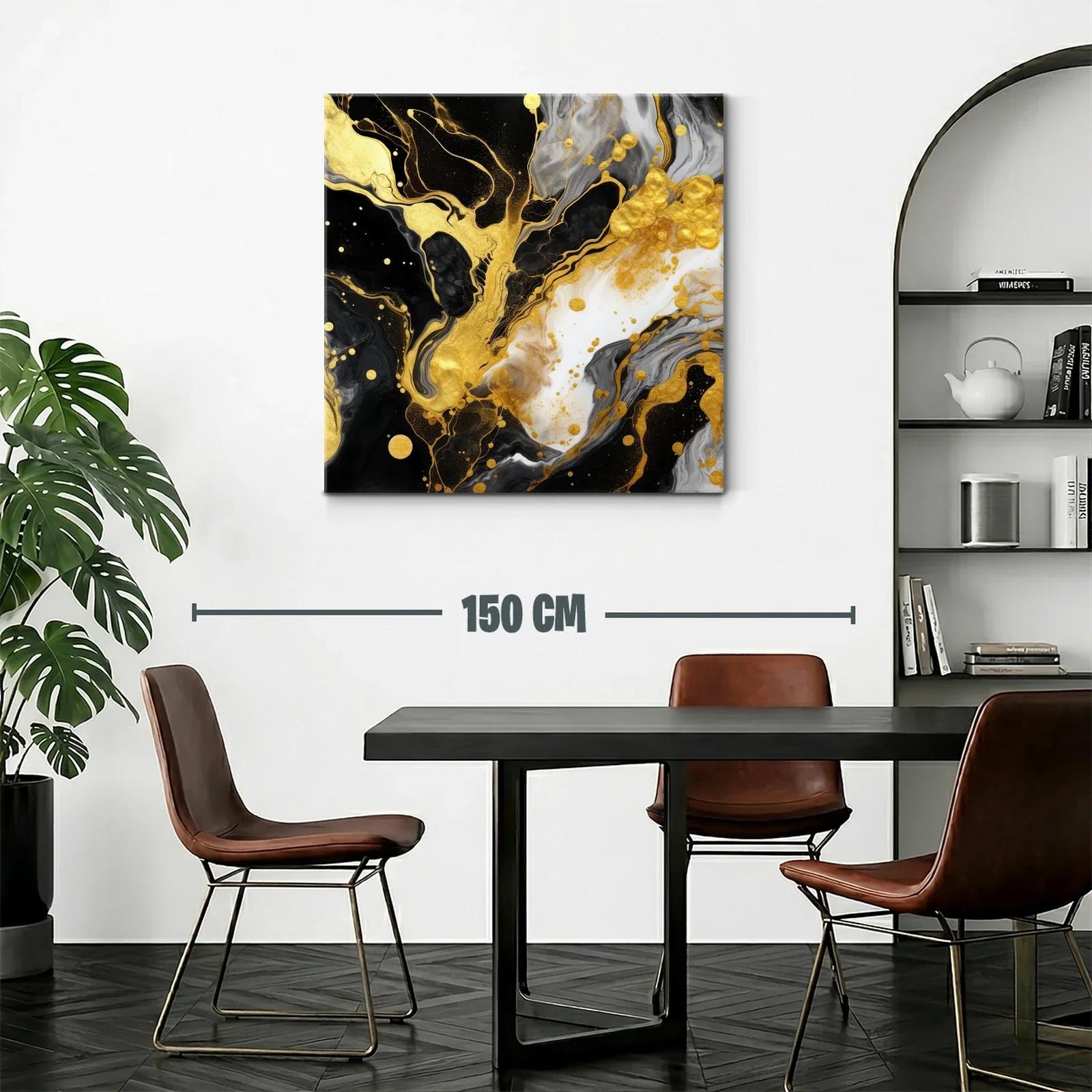 Cuadro abstracto con explosión en tonos dorados y negros — miniatura 2