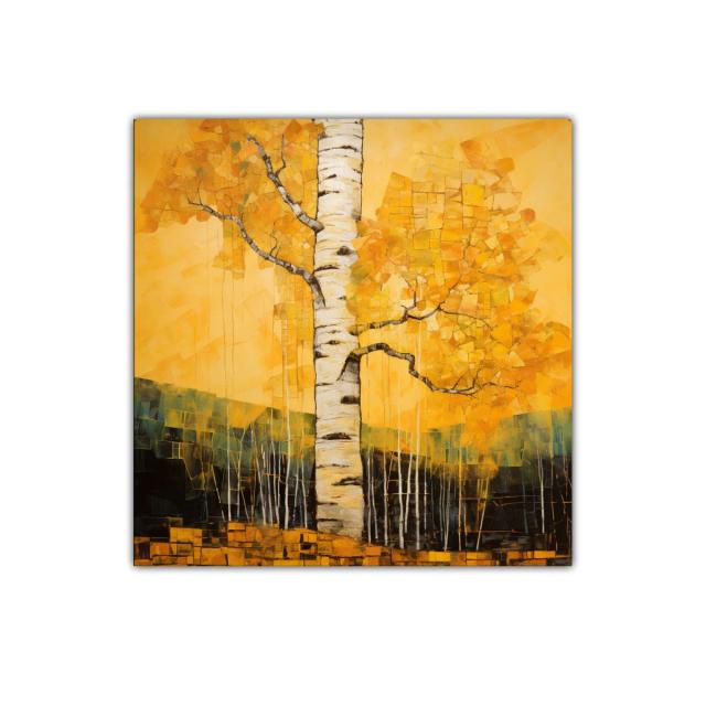 Árbol de otoño con tonos cálidos y texturas expresivas