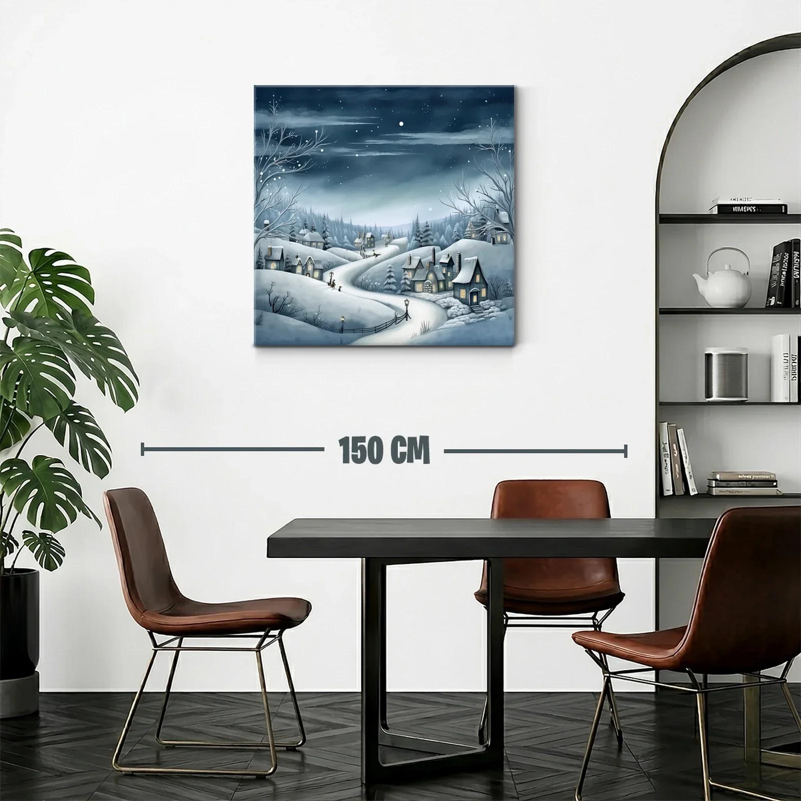 Paisaje invernal con casas y cielo estrellado nocturno — miniatura 2